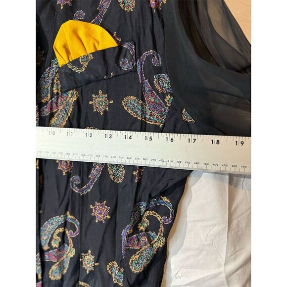 Tina Barrie VTG Black Paisley Midi Skirt & Top Set Sheer Sleeves Boho Retro Glam - Picture 8 of 13